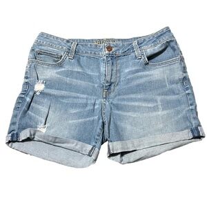 Arizona Denim Blue Jean Distressed Shorts Cuffed Hem Cotton Juniors Size 11